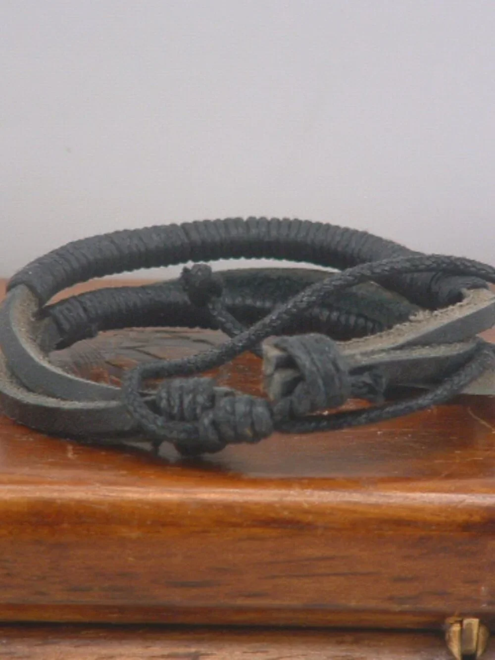New Men’s Black Leather Wrap Tie Bracelet